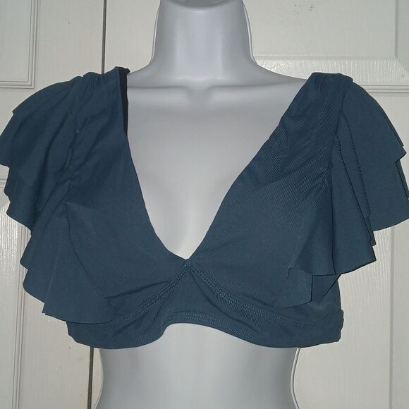 Summer Mae 2 pc Ruffle Ribbed Maternity Swimsuit Pine Green Sz 10 NWT - Picture 3 of 13